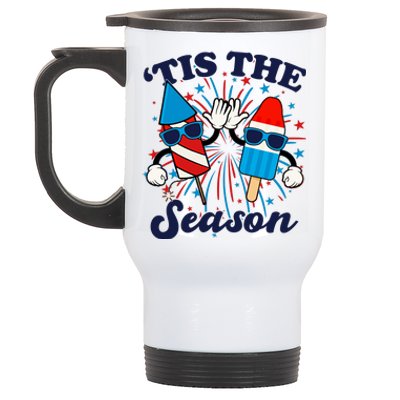 Fourth Of July Red White And Blue Tis The Season Fireworks And Popsicles Stainless Steel Travel Mug