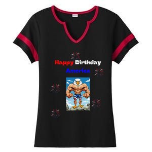 Fourth Of July Happy Birthday America Ladies Halftime Notch Neck Tee