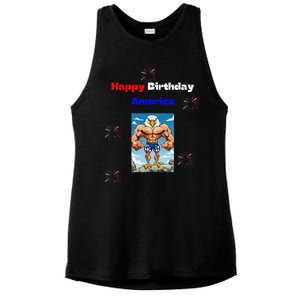 Fourth Of July Happy Birthday America Ladies PosiCharge Tri-Blend Wicking Tank