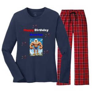 Fourth Of July Happy Birthday America Women's Long Sleeve Flannel Pajama Set 