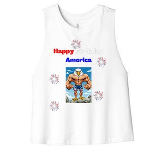 Fourth Of July Happy Birthday America Women's Racerback Cropped Tank