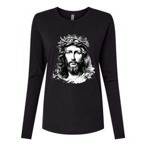 Face Of Jesus Christ Crown Of Thorns Catholic Faith Womens Cotton Relaxed Long Sleeve T-Shirt