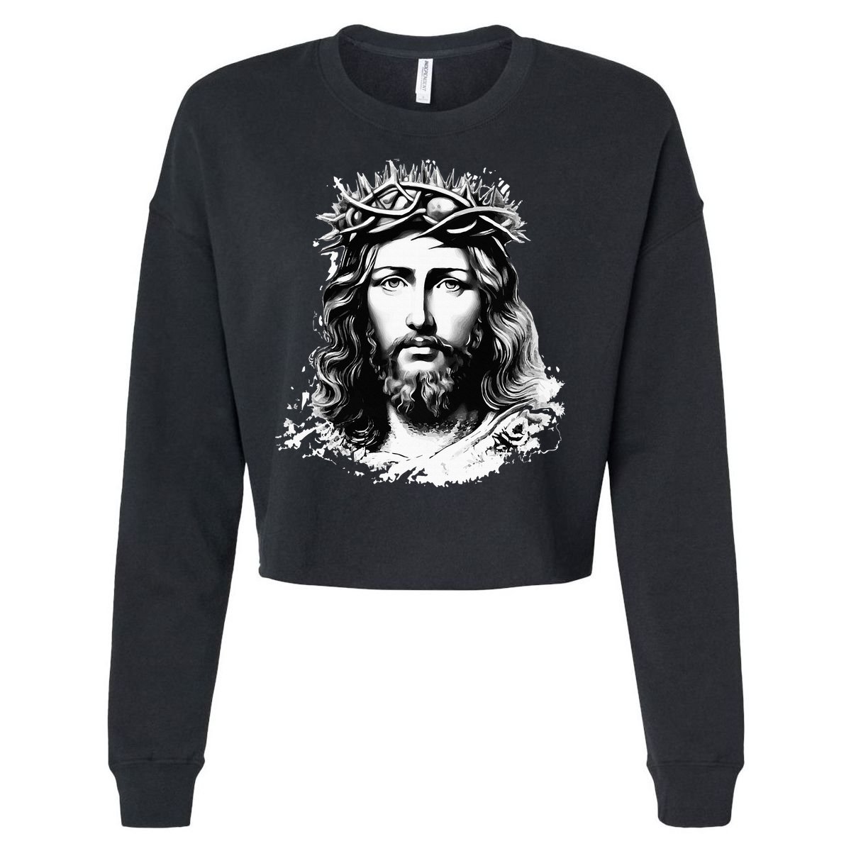 Face Of Jesus Christ Crown Of Thorns Catholic Faith Cropped Pullover Crew