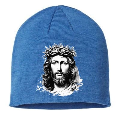 Face Of Jesus Christ Crown Of Thorns Catholic Faith Sustainable Beanie