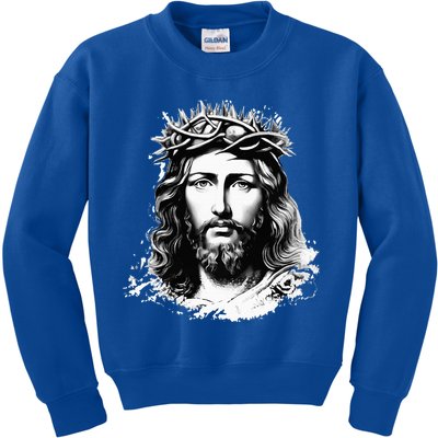 Face Of Jesus Christ Crown Of Thorns Catholic Faith Kids Sweatshirt