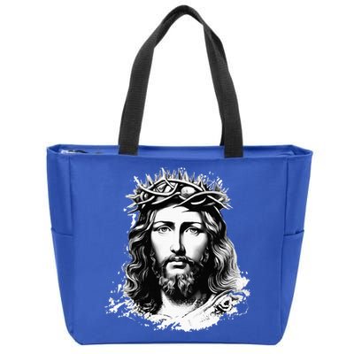 Face Of Jesus Christ Crown Of Thorns Catholic Faith Zip Tote Bag