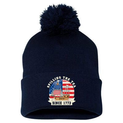 Fourth Of July Spilling The Tea 1773 Funny American History Pom Pom 12in Knit Beanie