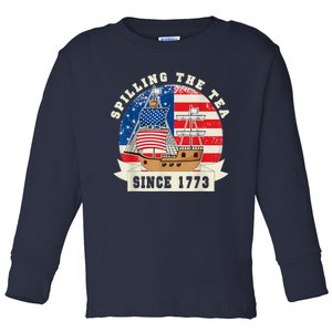 Fourth Of July Spilling The Tea 1773 Funny American History Toddler Long Sleeve Shirt