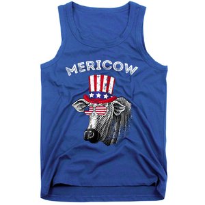 Fourth Of July 4th Farmer Merica Cow American Flag Mericow Gift Tank Top