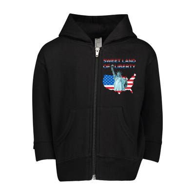 Fourth Of July Sweet Land Of Liberty Patriotic Usa Flag Gift Toddler Zip Fleece Hoodie