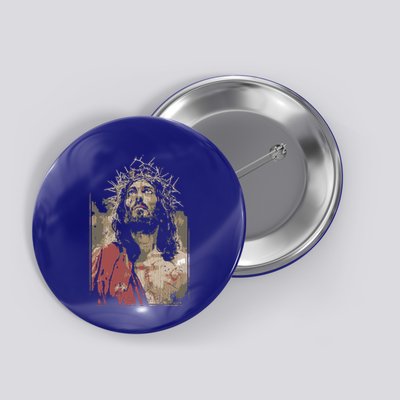 Face Of Jesus On A Cross With Crown Of Thorns Meaningful Gift Button