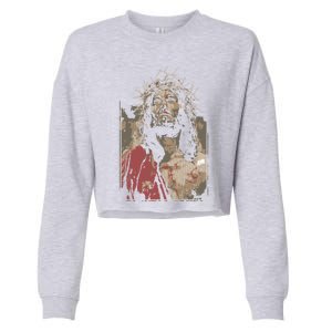 Face Of Jesus On A Cross With Crown Of Thorns Meaningful Gift Cropped Pullover Crew