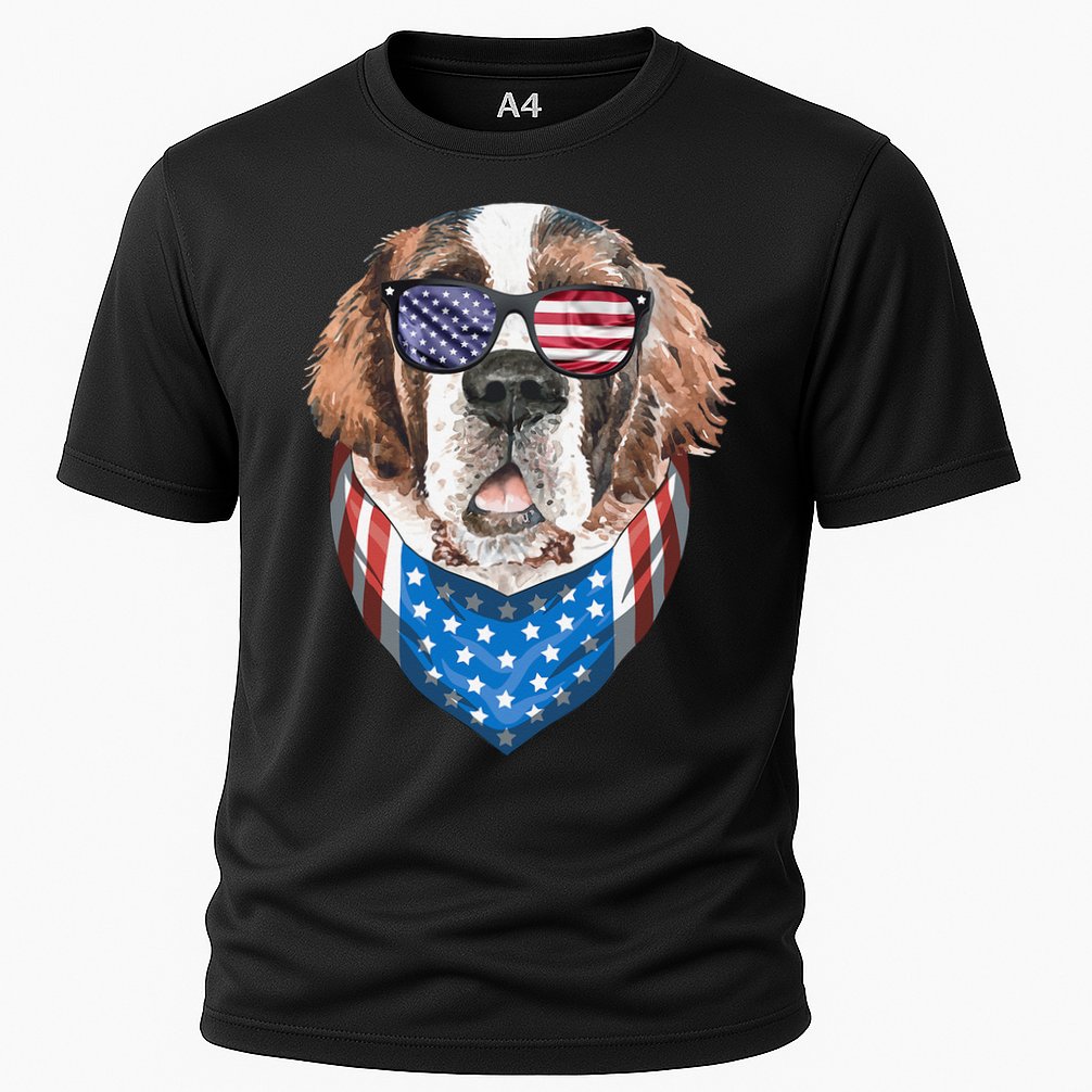 Fourth of July Bernard American Flag July 4th St Bernard Dog Cooling Performance Crew T-Shirt