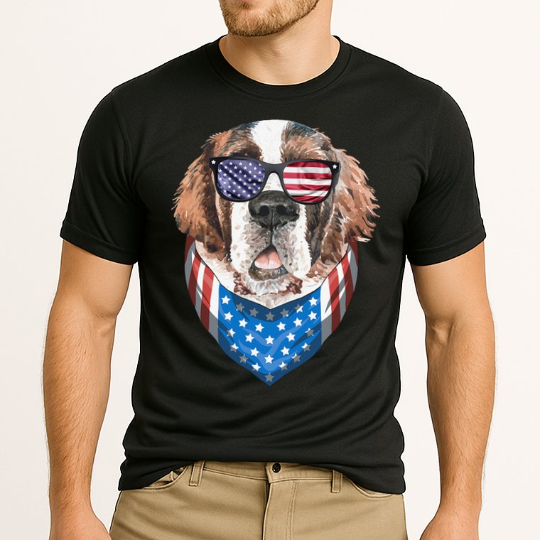 Fourth of July Bernard American Flag July 4th St Bernard Dog Cooling Performance Crew T-Shirt
