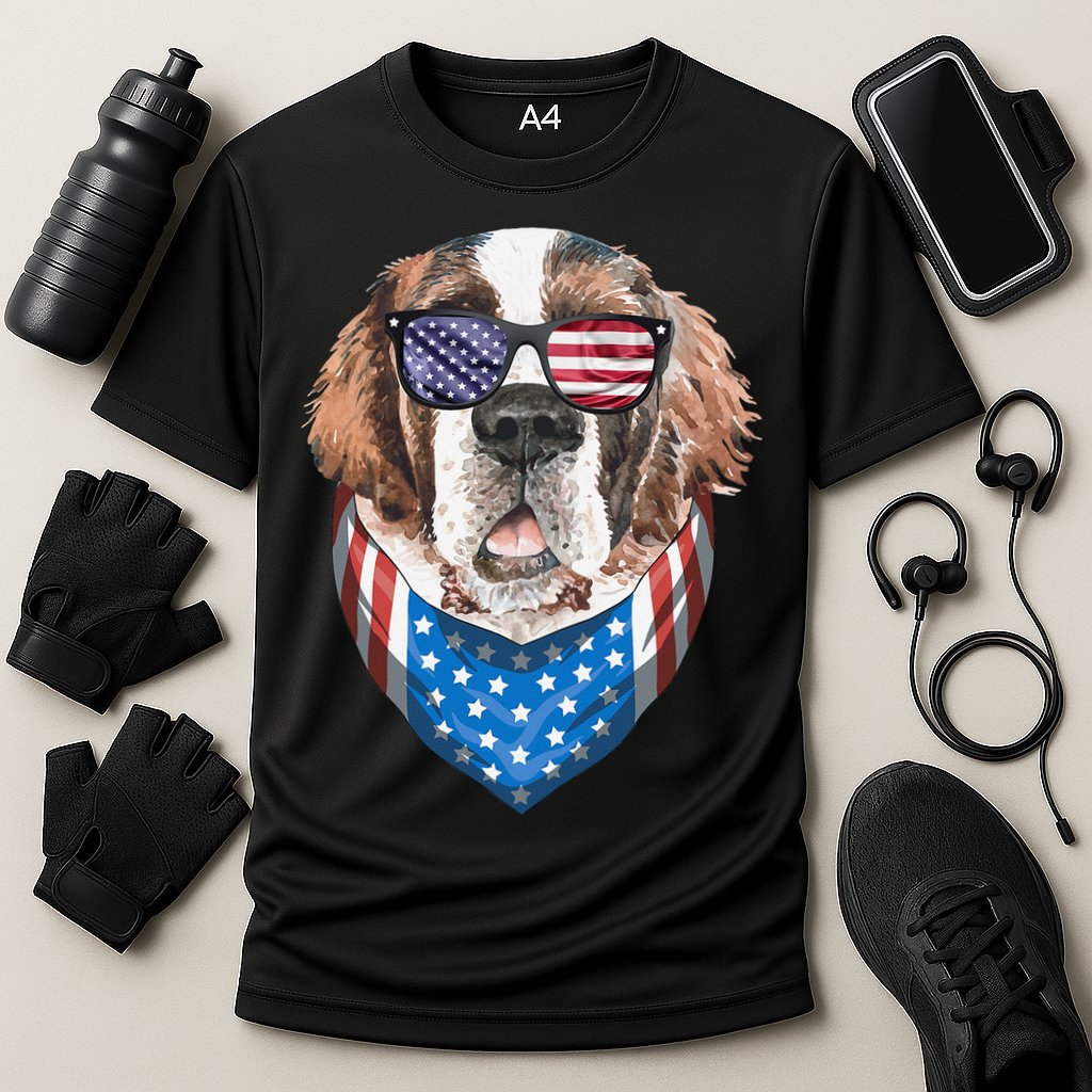 Fourth of July Bernard American Flag July 4th St Bernard Dog Cooling Performance Crew T-Shirt