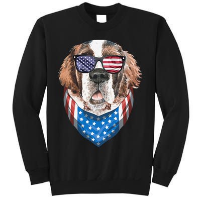 Fourth of July Bernard American Flag July 4th St Bernard Dog Sweatshirt