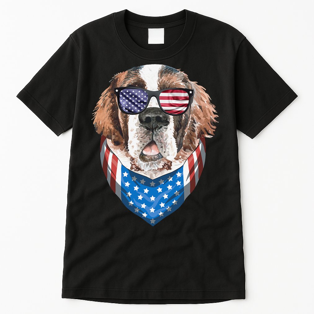 Fourth of July Bernard American Flag July 4th St Bernard Dog Tall T-Shirt