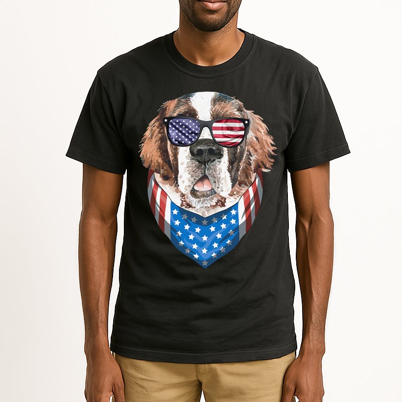 Fourth of July Bernard American Flag July 4th St Bernard Dog Tall T-Shirt
