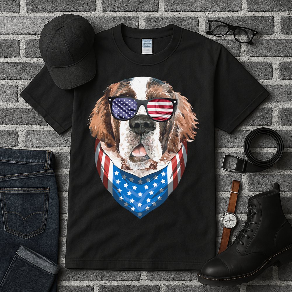 Fourth of July Bernard American Flag July 4th St Bernard Dog Tall T-Shirt