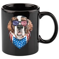 Fourth of July Bernard American Flag July 4th St Bernard Dog 11oz C Handle Ceramic Mug