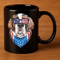 Fourth of July Bernard American Flag July 4th St Bernard Dog 11oz C Handle Ceramic Mug