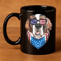 Fourth of July Bernard American Flag July 4th St Bernard Dog 11oz C Handle Ceramic Mug