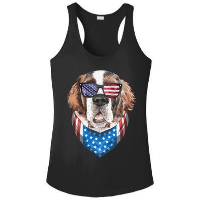 Fourth of July Bernard American Flag July 4th St Bernard Dog Ladies PosiCharge Competitor Racerback Tank