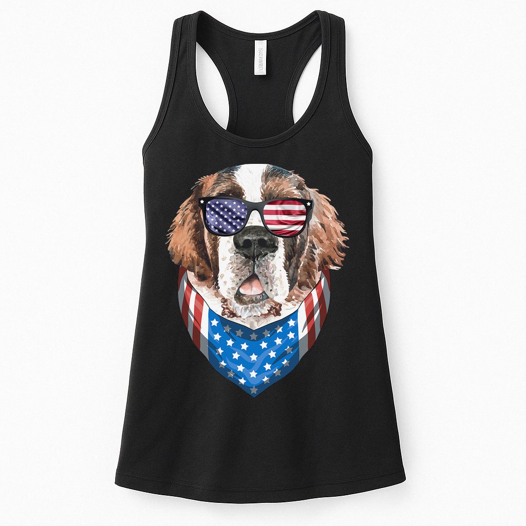 Fourth of July Bernard American Flag July 4th St Bernard Dog Womens Tank Top