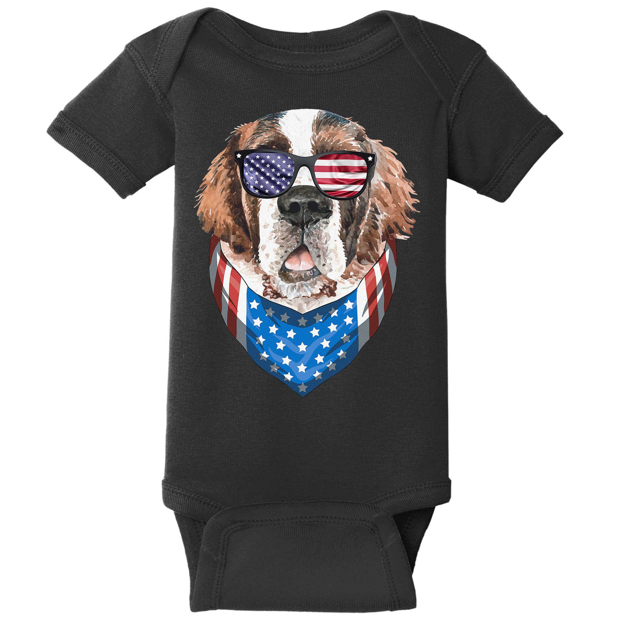 Fourth of July Bernard American Flag July 4th St Bernard Dog Baby Bodysuit