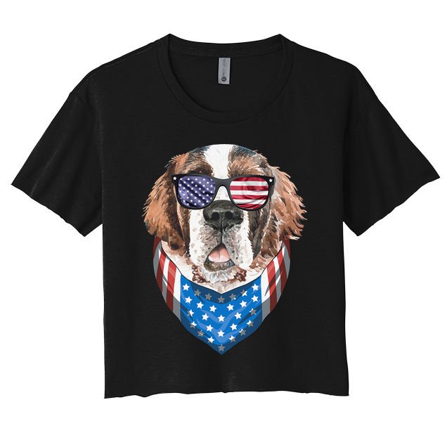 Fourth of July Bernard American Flag July 4th St Bernard Dog Crop Top