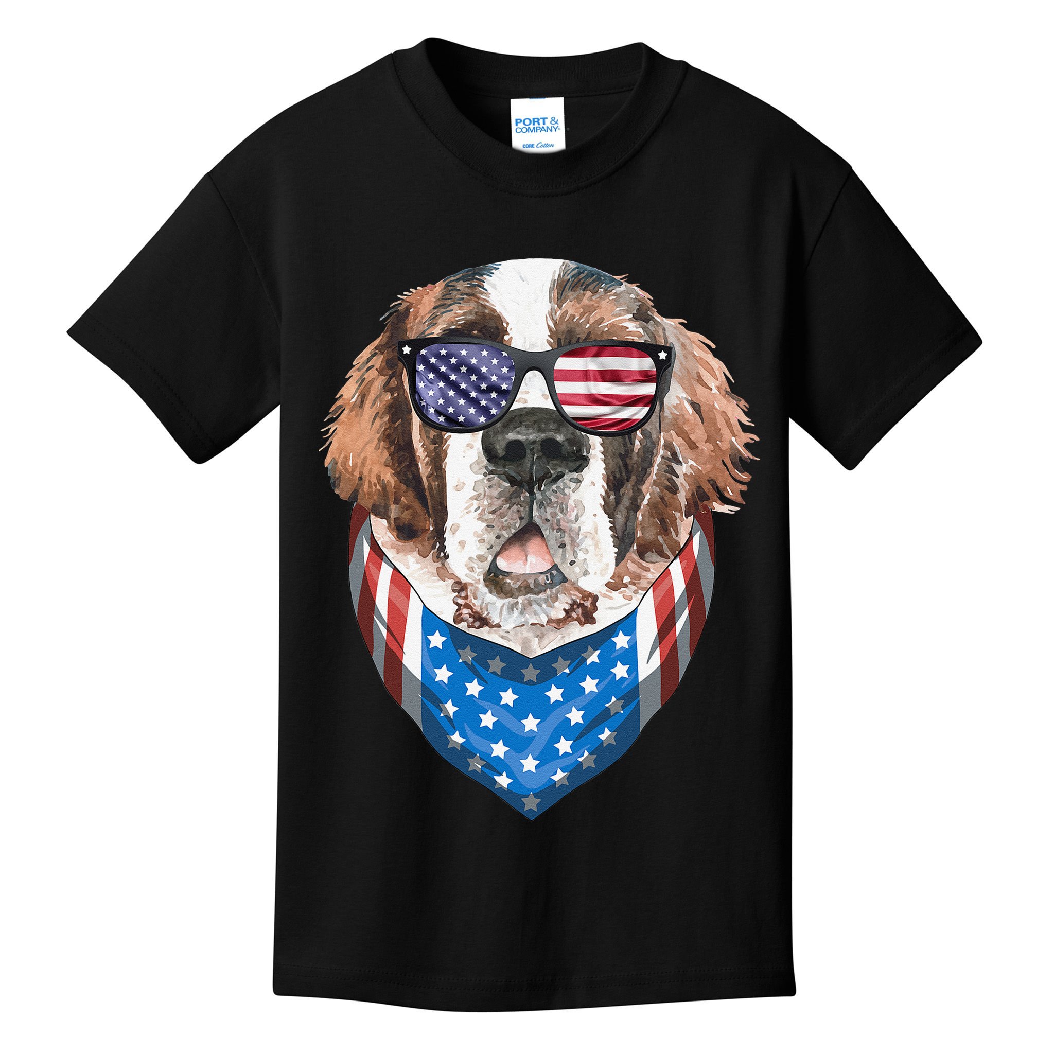 Fourth of July Bernard American Flag July 4th St Bernard Dog Kids T-Shirt