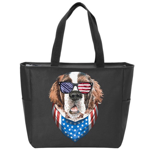 Fourth of July Bernard American Flag July 4th St Bernard Dog Zip Tote Bag