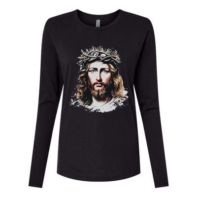 Face Of Jesus Christ Crown Of Thorns Catholic Faith Womens Cotton Relaxed Long Sleeve T-Shirt