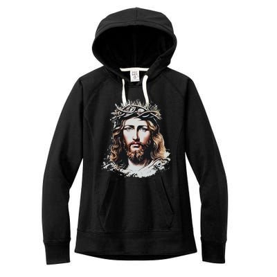 Face Of Jesus Christ Crown Of Thorns Catholic Faith Women's Fleece Hoodie