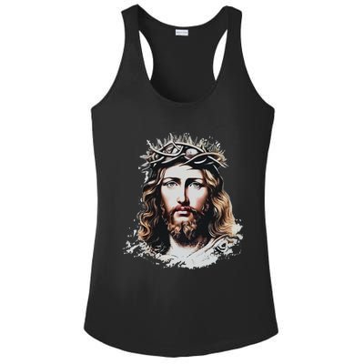 Face Of Jesus Christ Crown Of Thorns Catholic Faith Ladies PosiCharge Competitor Racerback Tank