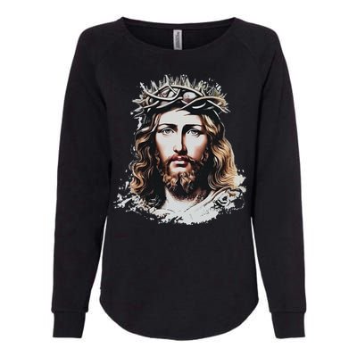 Face Of Jesus Christ Crown Of Thorns Catholic Faith Womens California Wash Sweatshirt