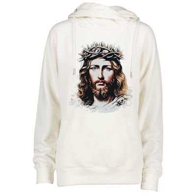 Face Of Jesus Christ Crown Of Thorns Catholic Faith Womens Funnel Neck Pullover Hood