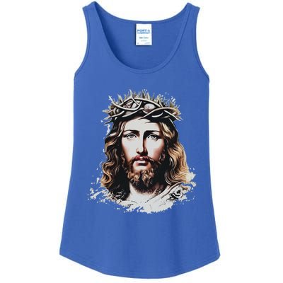 Face Of Jesus Christ Crown Of Thorns Catholic Faith Ladies Essential Tank