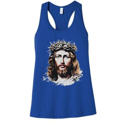 Face Of Jesus Christ Crown Of Thorns Catholic Faith Women's Racerback Tank