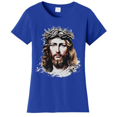 Face Of Jesus Christ Crown Of Thorns Catholic Faith Women's T-Shirt