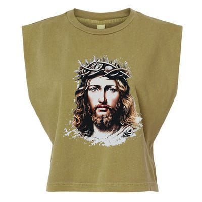 Face Of Jesus Christ Crown Of Thorns Catholic Faith Garment-Dyed Women's Muscle Tee