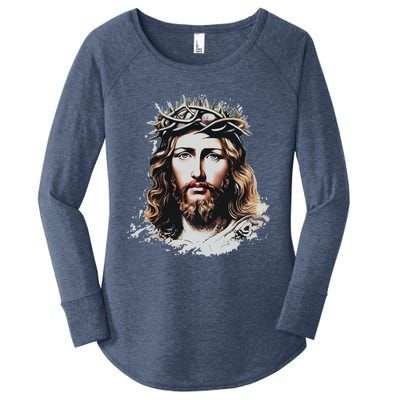 Face Of Jesus Christ Crown Of Thorns Catholic Faith Women's Perfect Tri Tunic Long Sleeve Shirt