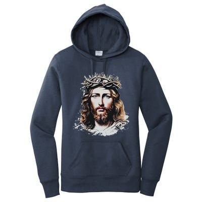 Face Of Jesus Christ Crown Of Thorns Catholic Faith Women's Pullover Hoodie