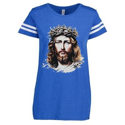 Face Of Jesus Christ Crown Of Thorns Catholic Faith Enza Ladies Jersey Football T-Shirt