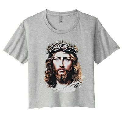 Face Of Jesus Christ Crown Of Thorns Catholic Faith Women's Crop Top Tee