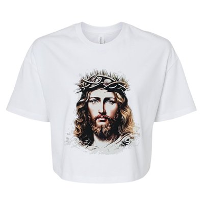 Face Of Jesus Christ Crown Of Thorns Catholic Faith Bella+Canvas Jersey Crop Tee