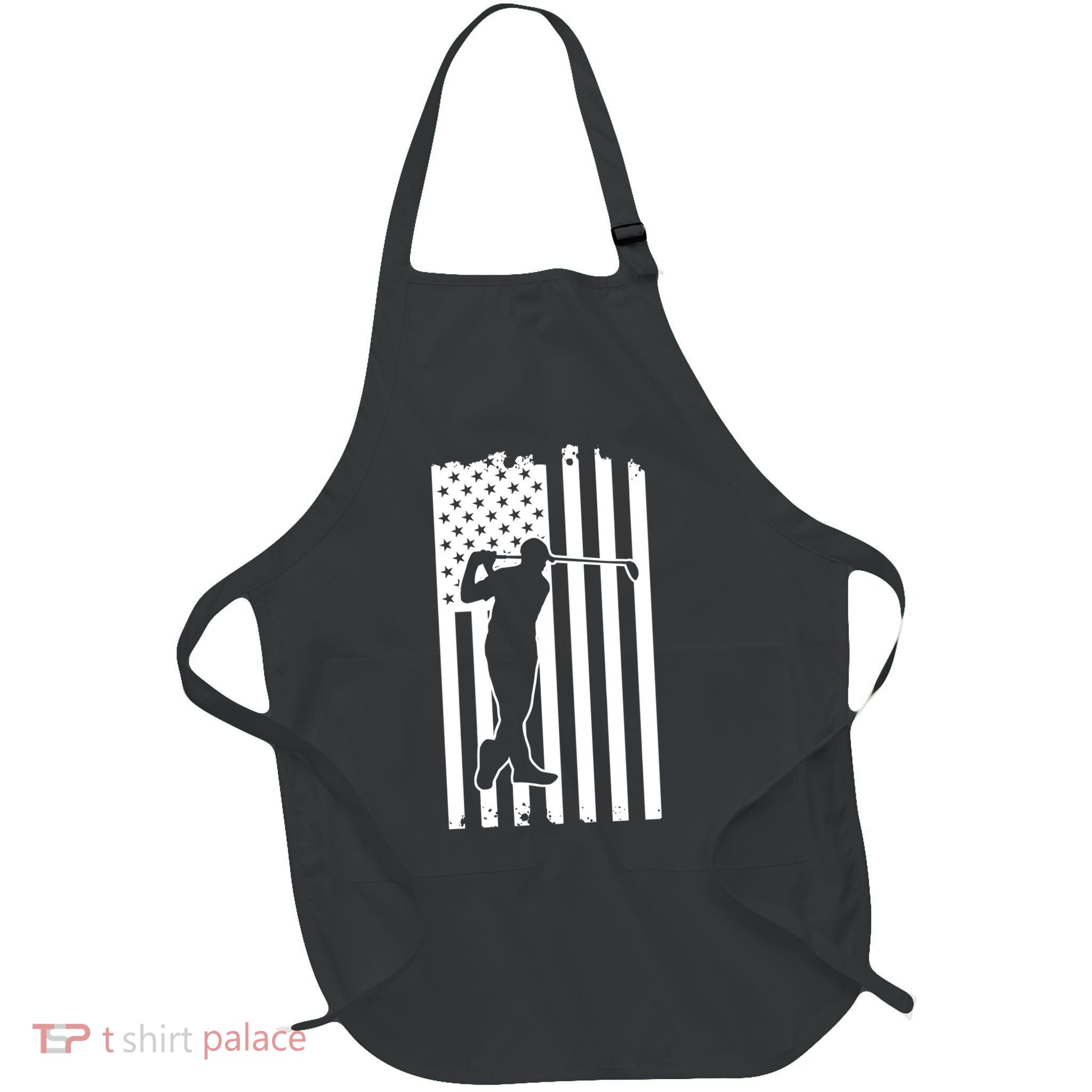 Fourth Of July American Flag Golf Course Sports Golfer Dad Full-Length Apron With Pockets