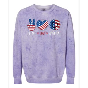 Fourth Of July Peace Love America Colorblast Crewneck Sweatshirt