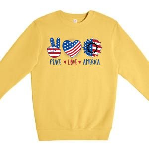 Fourth Of July Peace Love America Premium Crewneck Sweatshirt