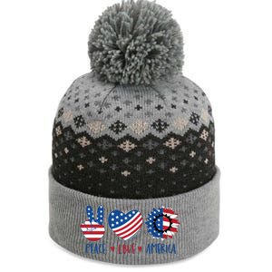 Fourth Of July Peace Love America The Baniff Cuffed Pom Beanie